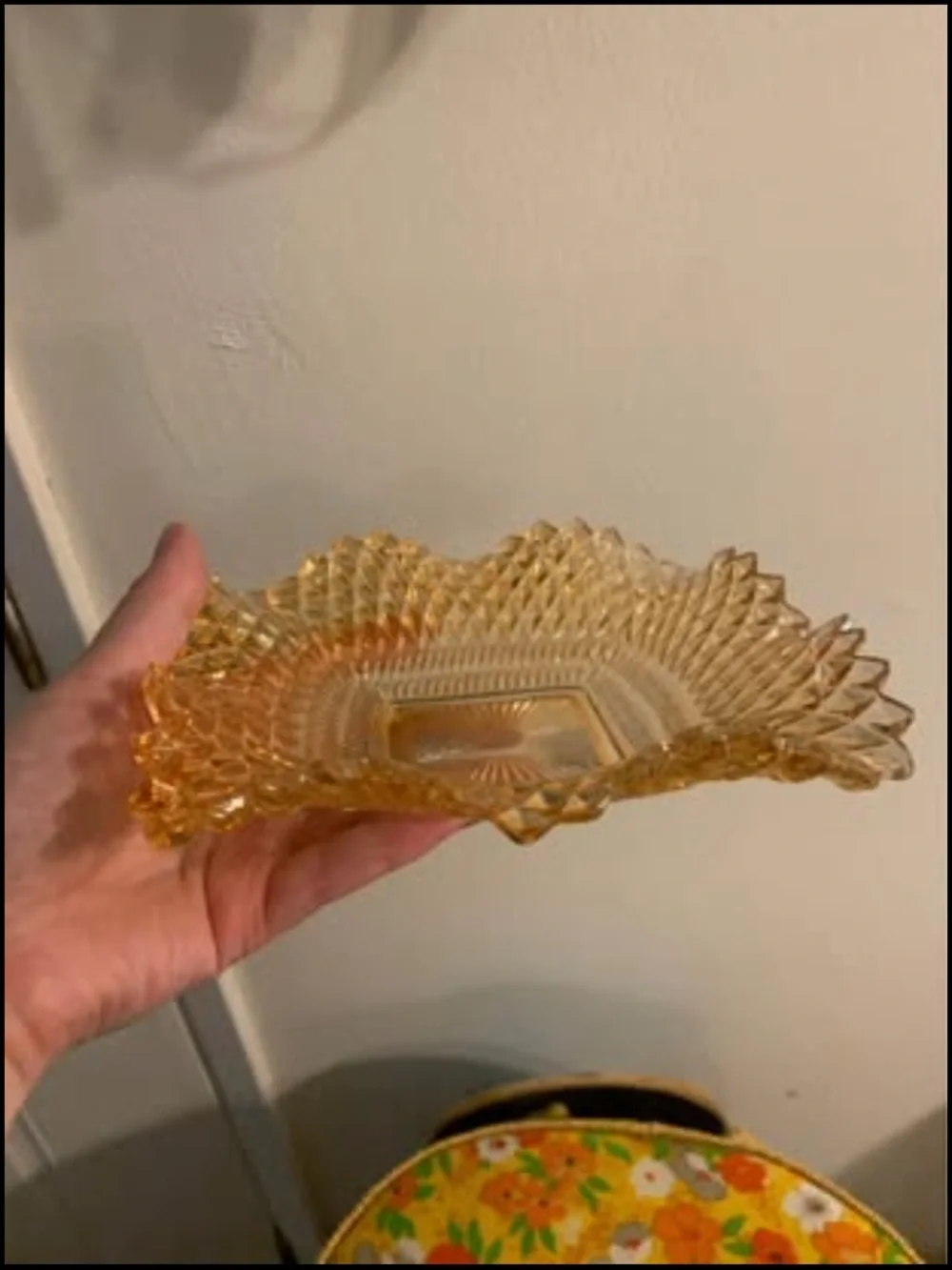 Vintage Amber Pressed Glass Decorative Dish